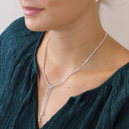 Silver Plated Classic Crystal Lariat Necklace by Peace of Mind